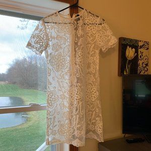 White transparent lace cover up dress